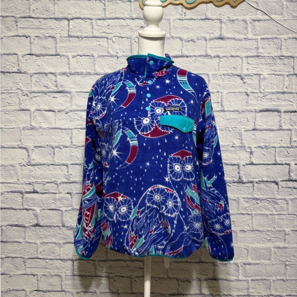 Patagonia Synchilla "Harvest Moon" Allover Owl Print Snap T Sweater - Picture 3 of 14